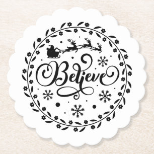 "Geloof" Kerstman Vliegende Sleigh Kerstmis Kartonnen Onderzetters