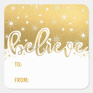 Geloof Kerstmis Goud Handgeschreven Naar-Van Gift Vierkante Sticker