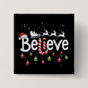 Geloof Kerstmis Kerstman Rendier Snoepstok Vierkante Button 5,1 Cm