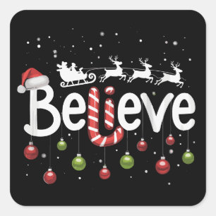Geloof Kerstmis Kerstman Rendier Snoepstok Vierkante Sticker