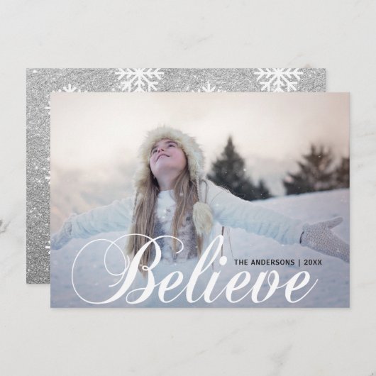 GELOOF Kerstmis Sneeuwvlokken Glitter | FOTO Feestdagenkaart (Voorkant / Achterkant)
