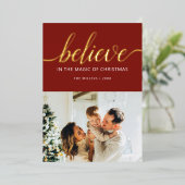 Geloof kerstscript foto Red Folie Feestdagenkaart (Staand Voorkant)