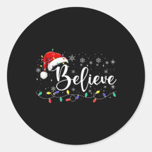 Geloof Kerstverlichting Rode Kerstman Hoed Kerstma Ronde Sticker