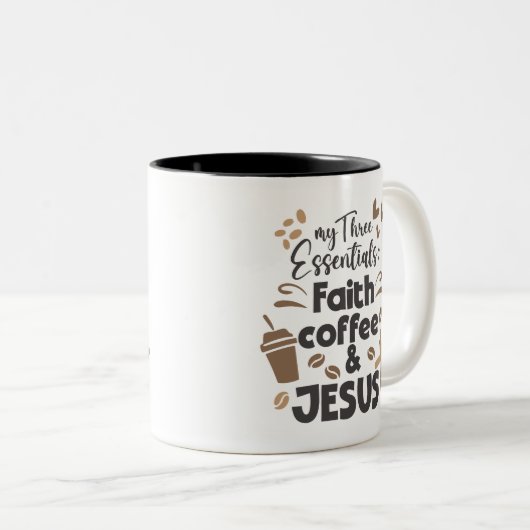 Geloof Koffie en Jezus Essentials Religieus Tweekleurige Koffiemok (Voorkant rechts)