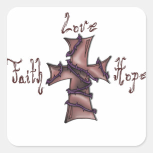 Geloof, liefde, hoop kruis vierkante sticker