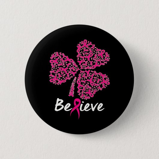 Geloof Lucky Shamrock Pink Ribbon borstkanker Ronde Button 5,7 Cm (Voorkant)