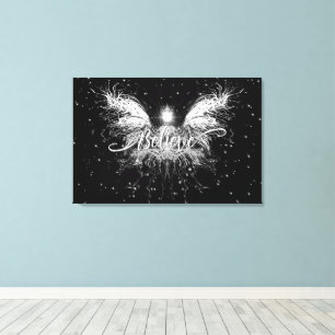Geloof me Fairy Starlight Fantasy Black Canvas Afdruk