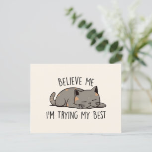 Geloof me, ik doe mijn best – een slapende kat briefkaart