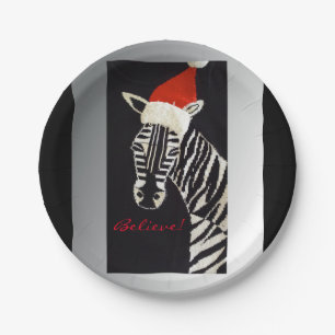 Geloof me! kerstZebra met Red Santa Hat Papieren Bordje