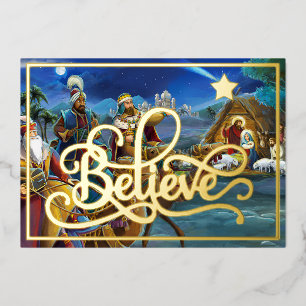 Geloof met ster en kerstfolie folie kaart