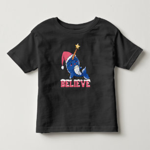 Geloof Narwhal-kerstsneeuwval met luchtlicht Kinder Shirts