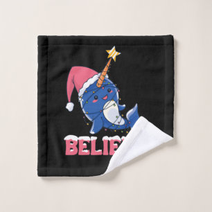 Geloof Narwhal-kerstsneeuwval met luchtlicht Washandje