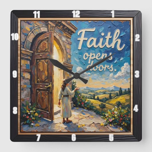 Geloof opent deuren vierkante klok (Voorkant)