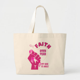 GELOOF OVER ANGST borstkankerbewustzijn Grote Tote Bag