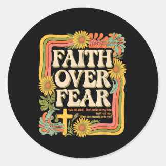Geloof Over Angst Christelijke Retro Bloemen 70s S Ronde Sticker
