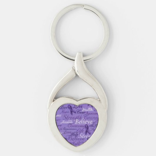 Geloof Paarse ribbon Heart KeyChain (Voorkant)