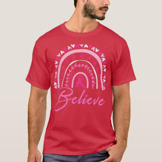 Geloof Rainbow Awareness Pink Ribbon T-shirt