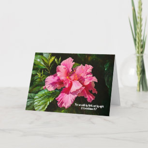 Geloof Roze Hibiscus Bloem Art Note Kaart