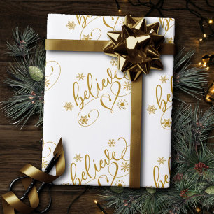 Geloof script   Gold Holiday Snowflake Floure Cadeaupapier