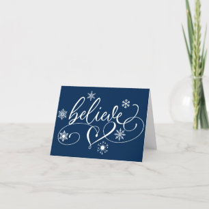 Geloof script Navy Blue Christmas Sneeuwvlok Feestdagen Kaart