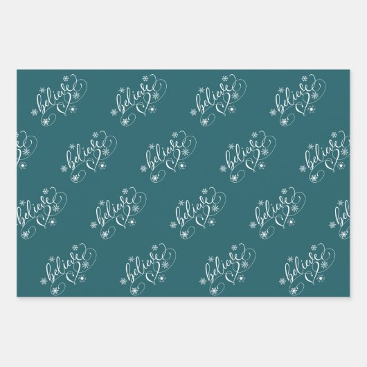 Geloof script | White Holiday Snowflake Flourish Inpakpapier Vel (Voorkant)
