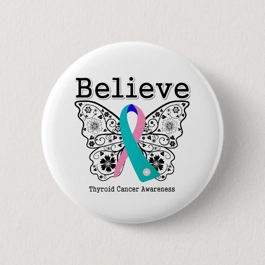 Geloof - Thyroid Cancer Butterfly Ronde Button 5,7 Cm (Voorkant)