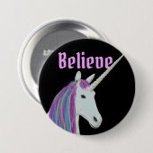 Geloof Unicorn Black Roze Round Button (Voorkant /achterkant)