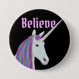 Geloof Unicorn Black Roze Round Button