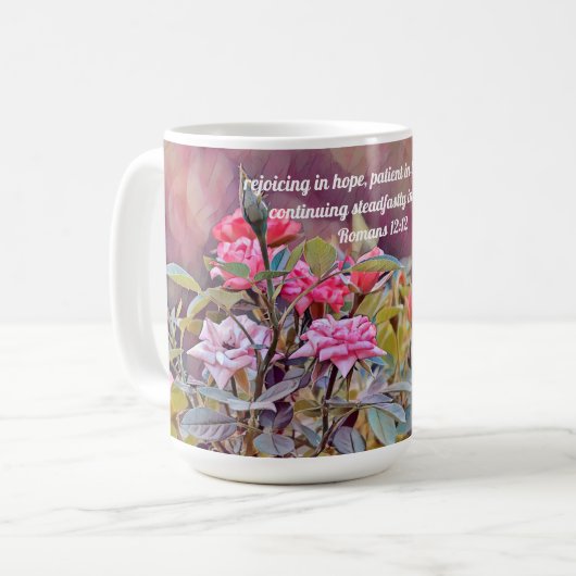 Geloof Verheugt, Hoop Bloem Bijbelvers Mok (Voorkant links)