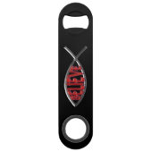 Geloof vis - rood speed flessenopener (Voorkant)