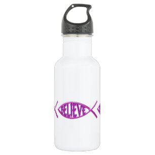 Geloof Vis- Roze Waterfles