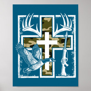 Geloof Vissen Jagen Camo Kruis Eend Hert Christeli Poster