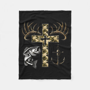 Geloof Vissen Jagen Camo Kruis Met Haak B Chris Fleece Deken