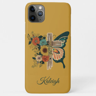 Geloof Vlinder Bloemen Christelijk Kruis Naam iPhone 11 Pro Max Hoesje