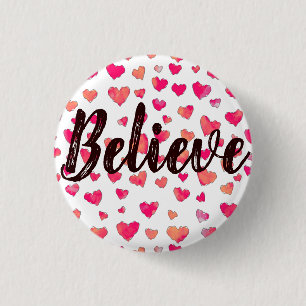 Geloof Waterverf Typografie Hearts Ronde Button 3,2 Cm