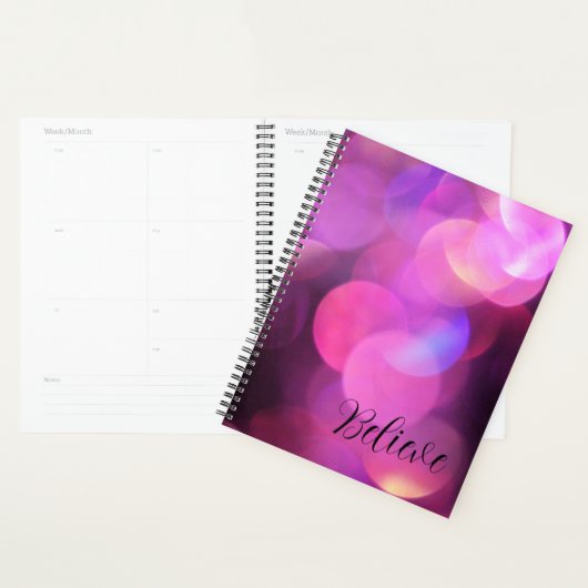 "Geloof" Zwart script, Paarse Sparkles Journal Planner (Display)