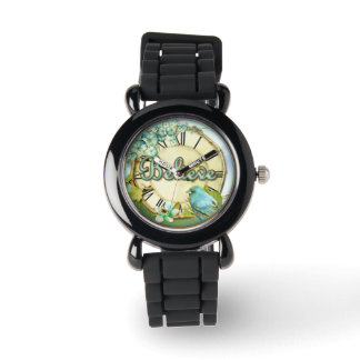 GELOOFLIJK blauwvogel- en bloemkorrelig design Horloge