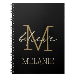 Gelooft aanmoediging Gold Monogram naam Notitieboek