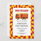 Geluid de alarm brandweerwagen geruite verjaardag kaart (Voorkant)