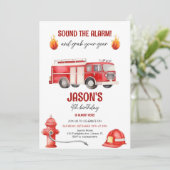 Geluid De Alarm Firetruck Boys 4e Verjaardag Kaart (Staand voorkant)