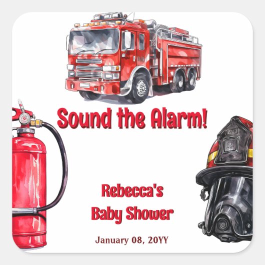 Geluid de Alarm Red Fire Truck Boy Baby shower Vierkante Sticker (Voorkant)
