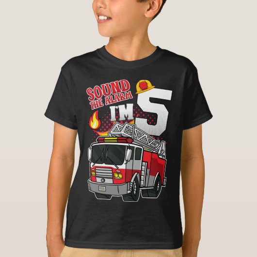 Geluid Het alarm dat ik ben 5 brandweerjongen T-shirt (Voorkant)