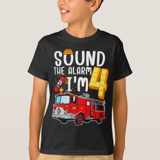 Geluid Het alarm dat ik vier brandweerman ben T-shirt (Voorkant)