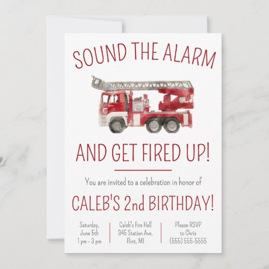 Geluid het alarm & Get Fired Up Fire Truck Verjaar Kaart (Voorkant)