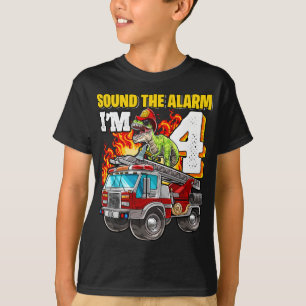 Geluid het alarm Ik ben 4 Dinosaurus Brandweerman  T-shirt