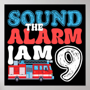 Geluid het alarm Ik ben 9 brandweerman 9e verjaard Poster