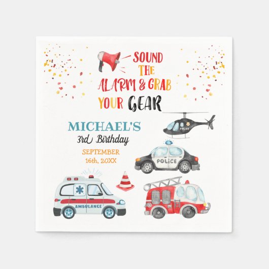 Geluid het alarm & Pak je spullen 3e verjaardag Servet (Voorkant)