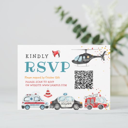 Geluid het alarm Pak je spullen Verjaardag Rsvp Ca Bedankkaart (Staand voorkant)