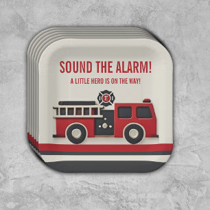Geluid van het Alarm Minimalist Brandweerman Baby Papieren Bordje