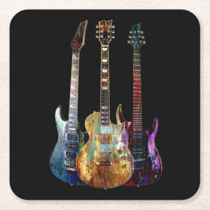 Geluiden van muziek. Kleurstofgitaar Vierkante Kartonnen Onderzetter